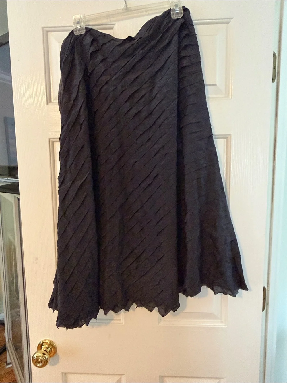 J. Jill Black A-Line Silk and Nylon Skirt with Diagonal Layered Ruffles